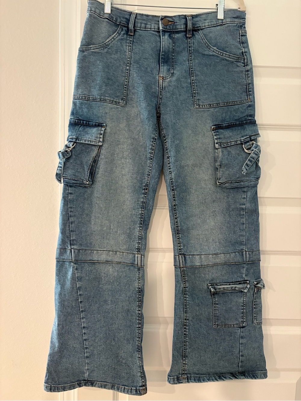 Ladies Blue Cargo Denim Jeans - Utility Pocket Style